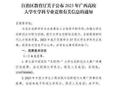 桂教高教〔2023〕7号自治区教育厅关于公布2023年广西高校大学生学科专业竞赛有关信息的通知